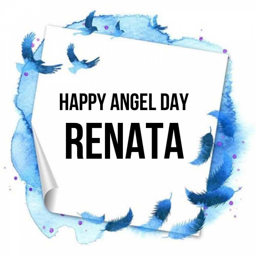 Greetings card с именем, Renata happy angel day красивые птицы летят Greetings with text for free download 