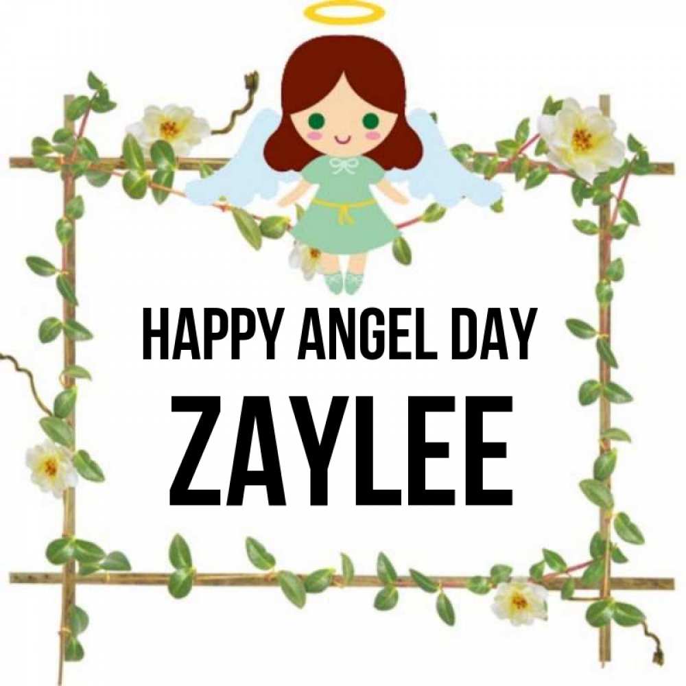 Greetings card с именем, Zaylee happy angel day Ангел с нимбом Greetings with text for free download 