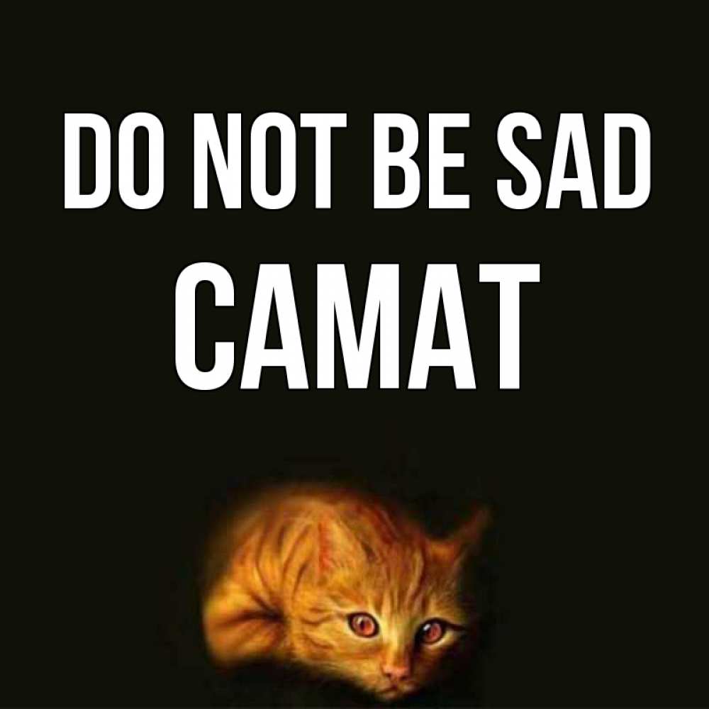 Greetings card с именем, САМАТ Do not be sad лежащий кот в темноте Greetings with text for free download 