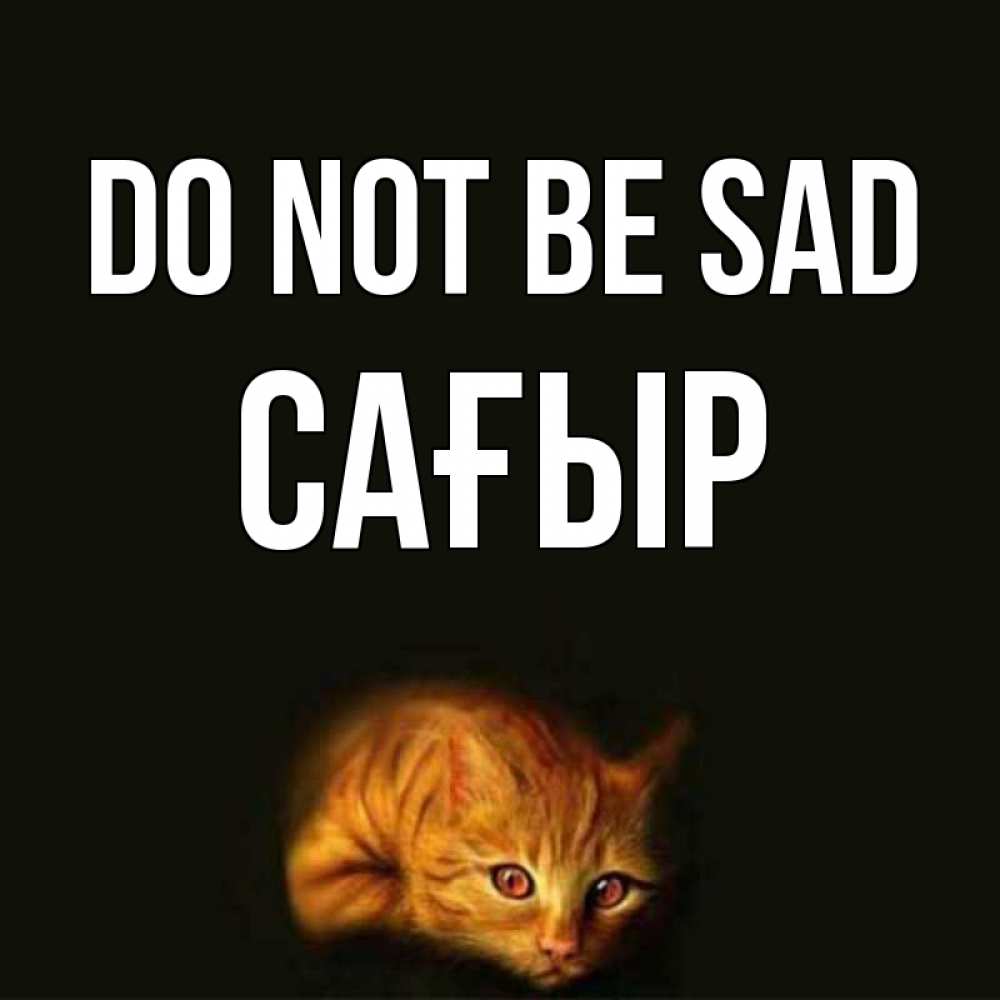 Greetings card с именем, САҒЫР Do not be sad лежащий кот в темноте Greetings with text for free download 