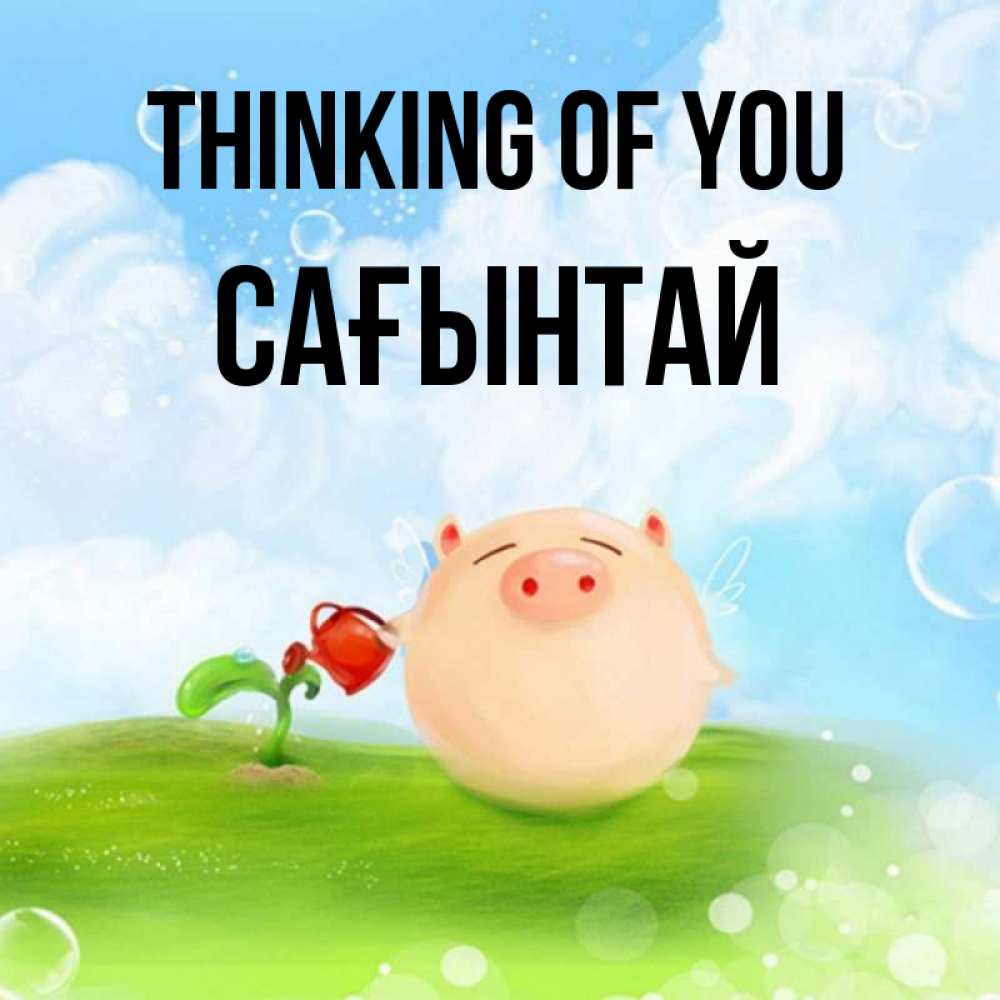 Greetings card с именем, Сағынтай Thinking of you позитивная свинюшка Greetings with text for free download 