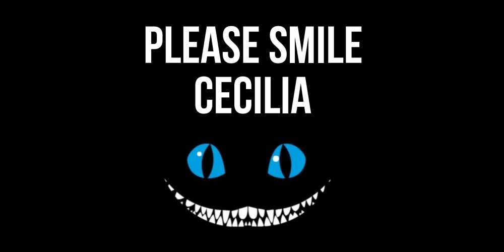Greetings card с именем, Cecilia Please smile кот улыбается Greetings with text for free download 