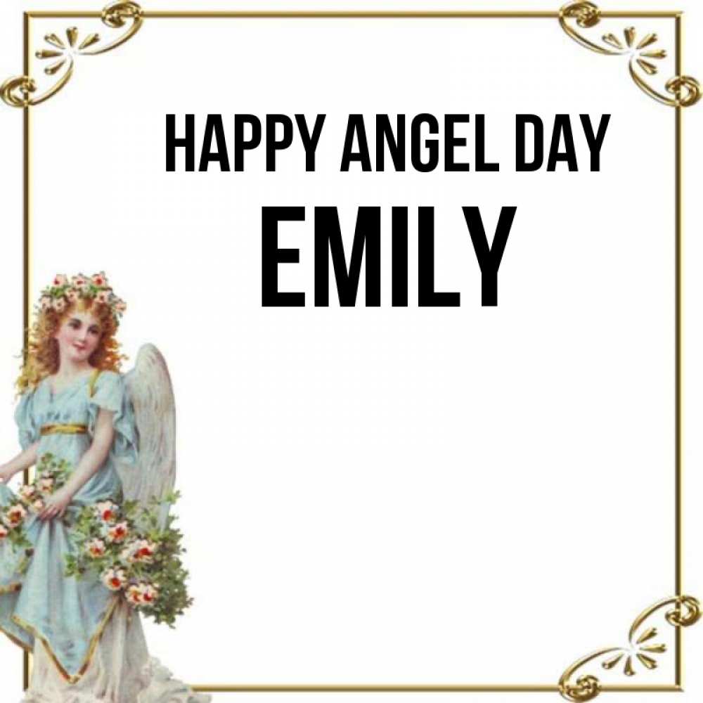 Greetings card с именем, Emily happy angel day с именинами от девушки ангела Greetings with text for free download 