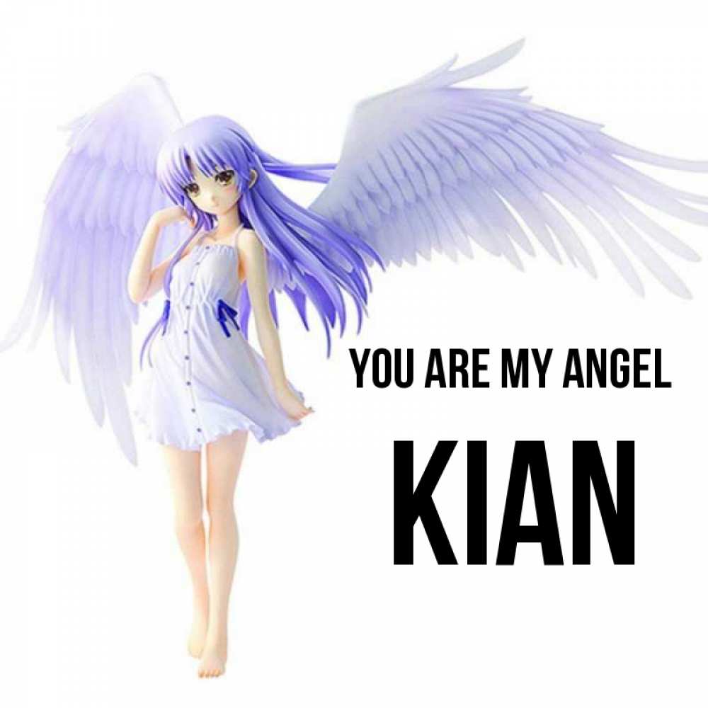 Greetings card с именем, Kian You are my angel девушка ангел с фиолетовыми крыльями Greetings with text for free download 