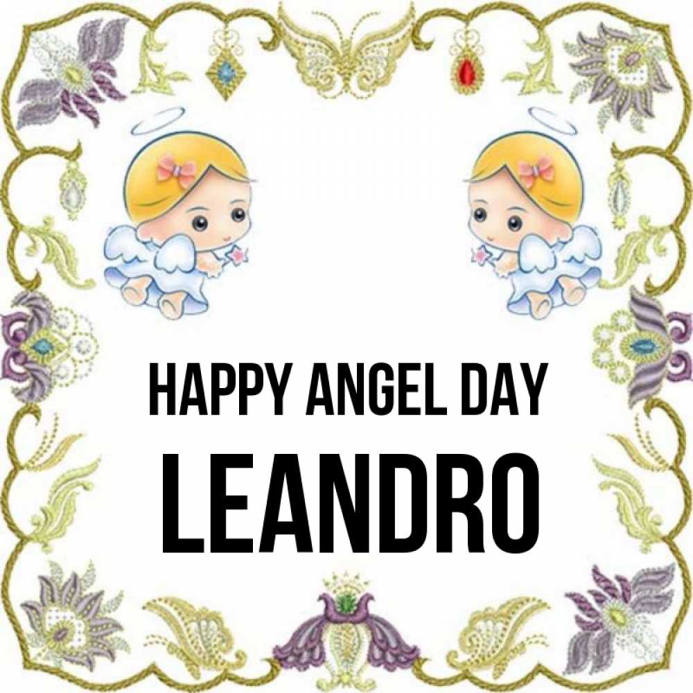 Greetings card с именем, Leandro happy angel day маленькие ангелы с крылышками Greetings with text for free download 