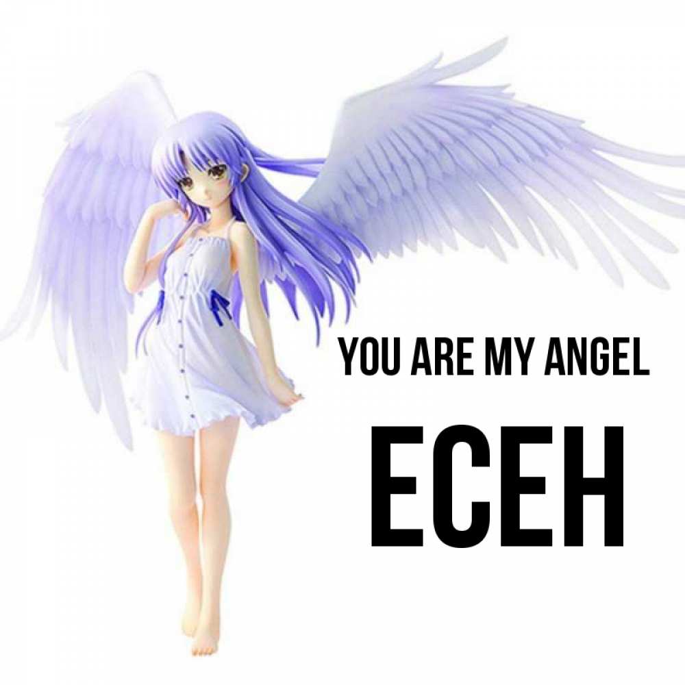 Greetings card с именем, Есен You are my angel девушка ангел с фиолетовыми крыльями Greetings with text for free download 