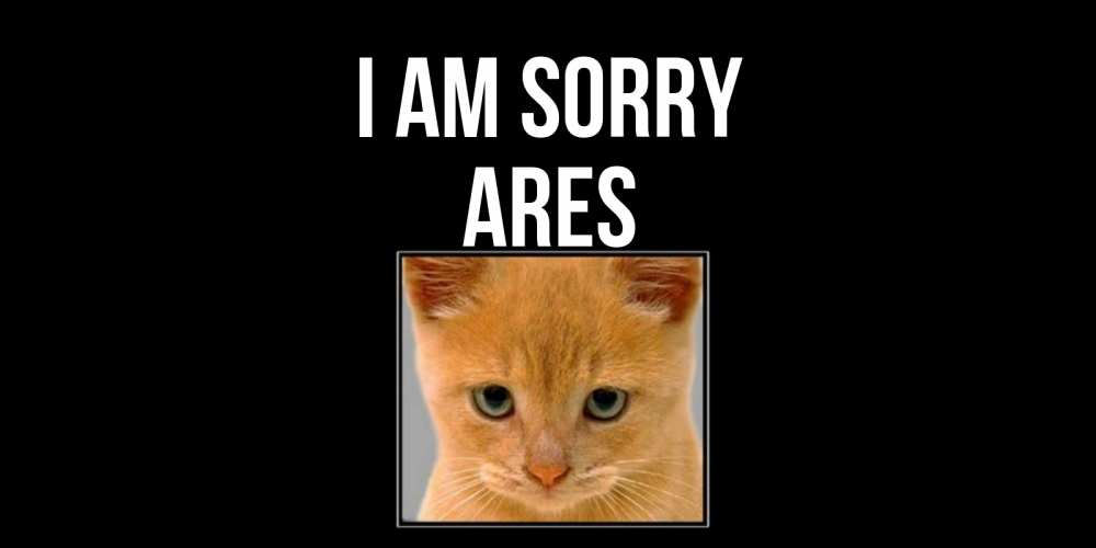 Greetings card с именем, Ares I am sorry рыжий грустный кот просит прощения Greetings with text for free download 