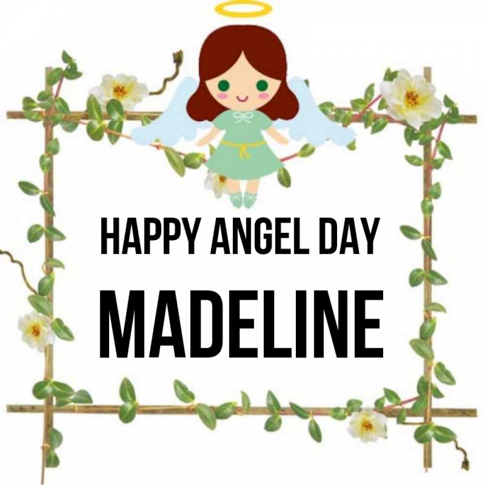 Greetings card с именем, Madeline happy angel day Ангел с нимбом Greetings with text for free download 