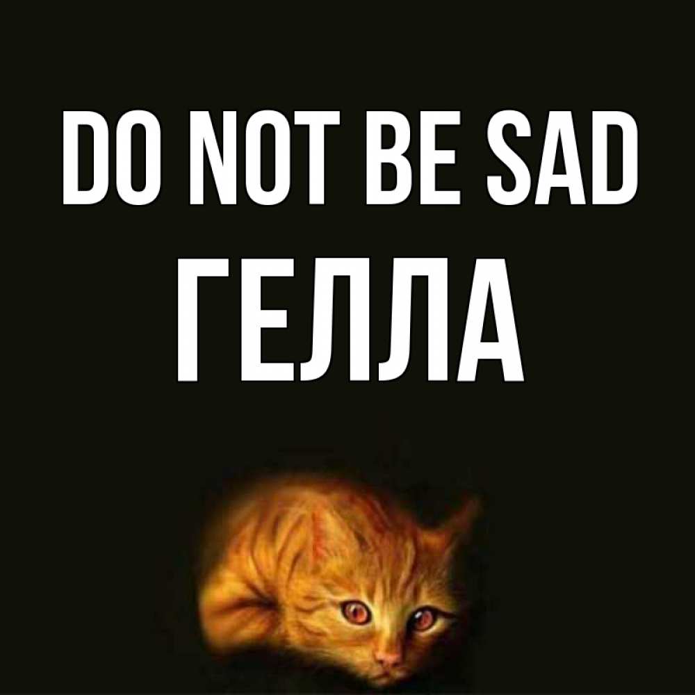 Greetings card с именем, Гелла Do not be sad лежащий кот в темноте Greetings with text for free download 