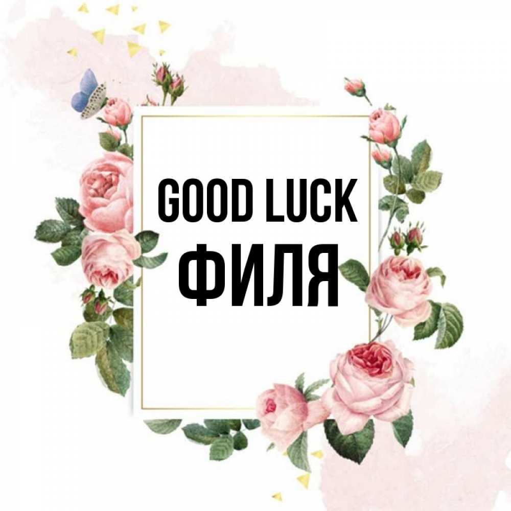 Greetings card с именем, Филя Good luck розовые розы Greetings with text for free download 