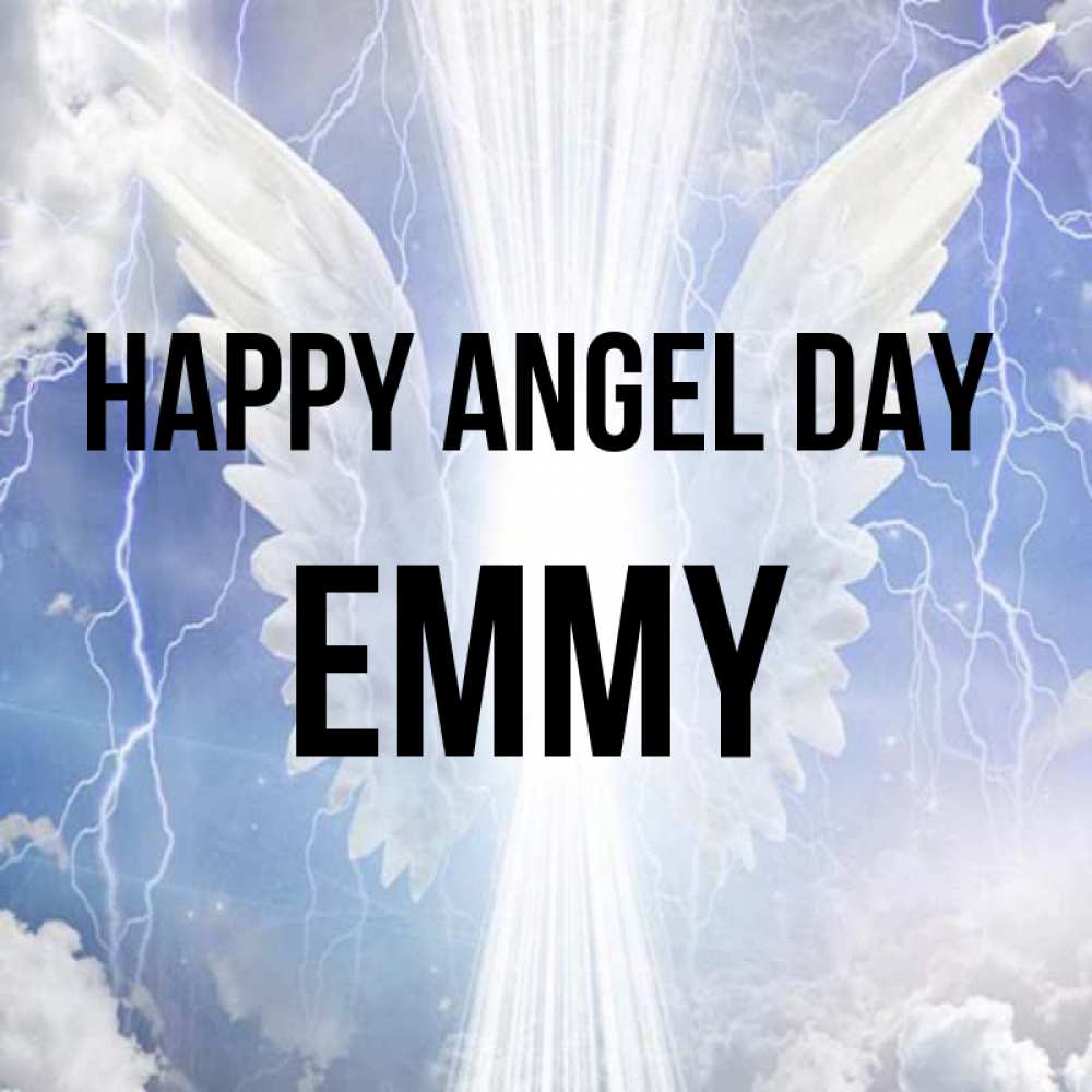 Greetings card с именем, Emmy happy angel day молнии на небе и свет Greetings with text for free download 