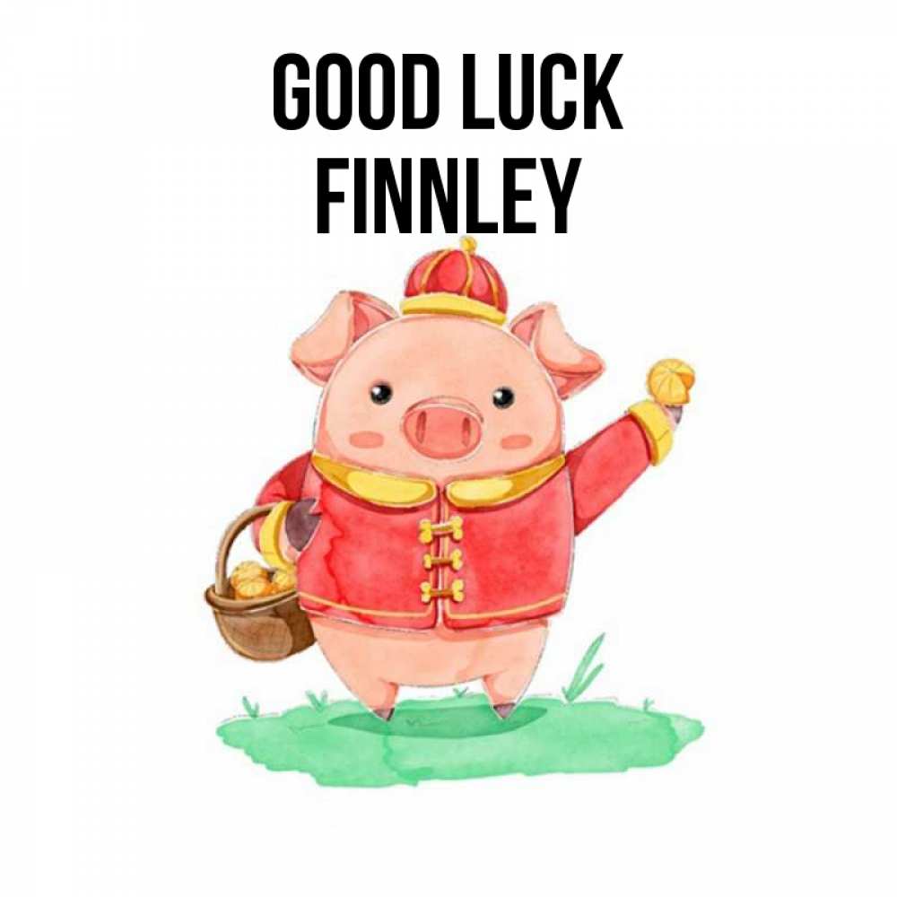 Greetings card с именем, Finnley Good luck поросенок Greetings with text for free download 