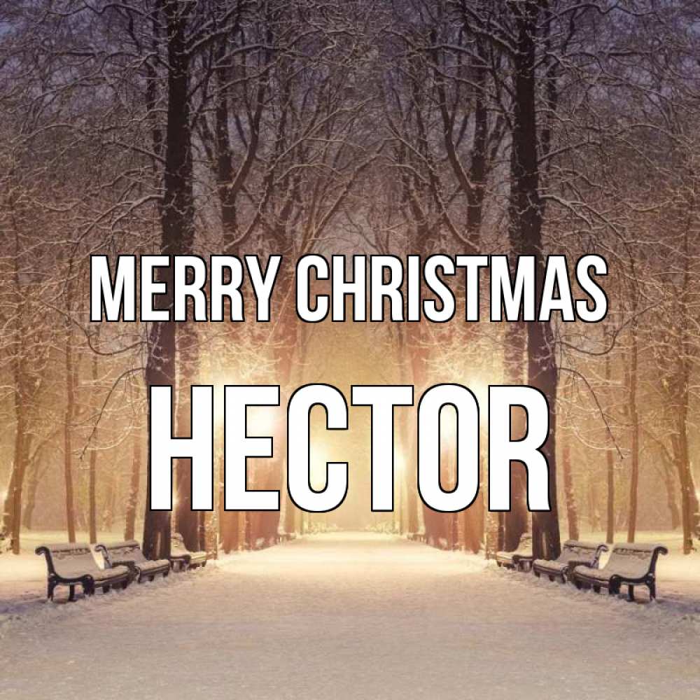 Greetings card с именем, Hector Merry Christmas зима, парк, фонарь, лес Greetings with text for free download 