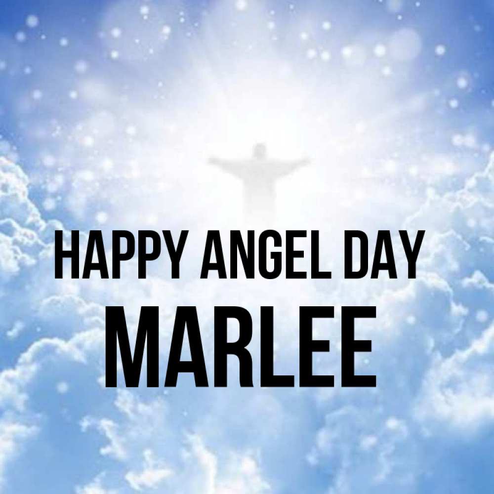 Greetings card с именем, Marlee happy angel day ангел на облаках в свете солнца Greetings with text for free download 