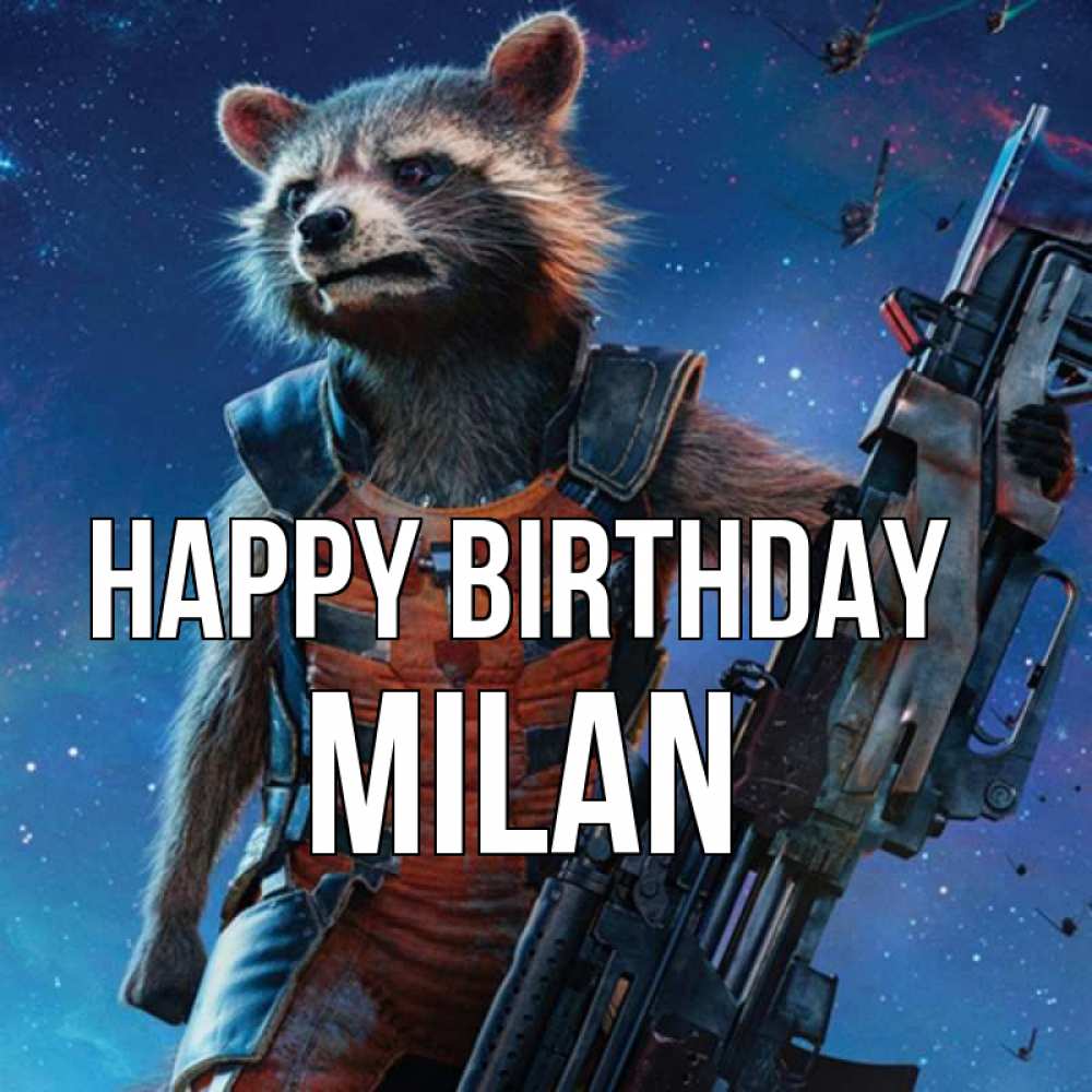 Greetings card с именем, Milan Happy Birthday реактивный Рокета Greetings with text for free download 