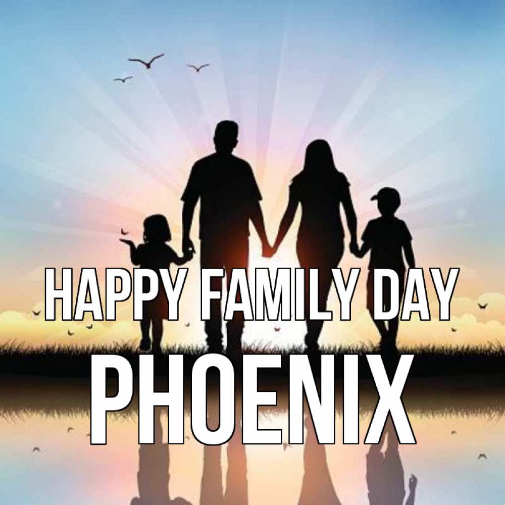 Greetings card с именем, Phoenix happy family day сын, дочка, мама, папа, море , закат Greetings with text for free download 