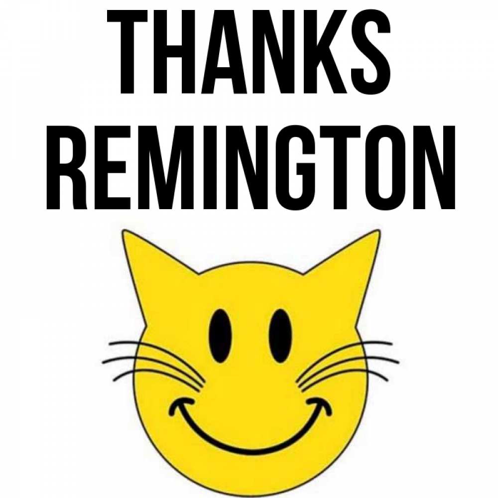 Greetings card с именем, Remington Thanks улыбающийся смайл кот Greetings with text for free download 