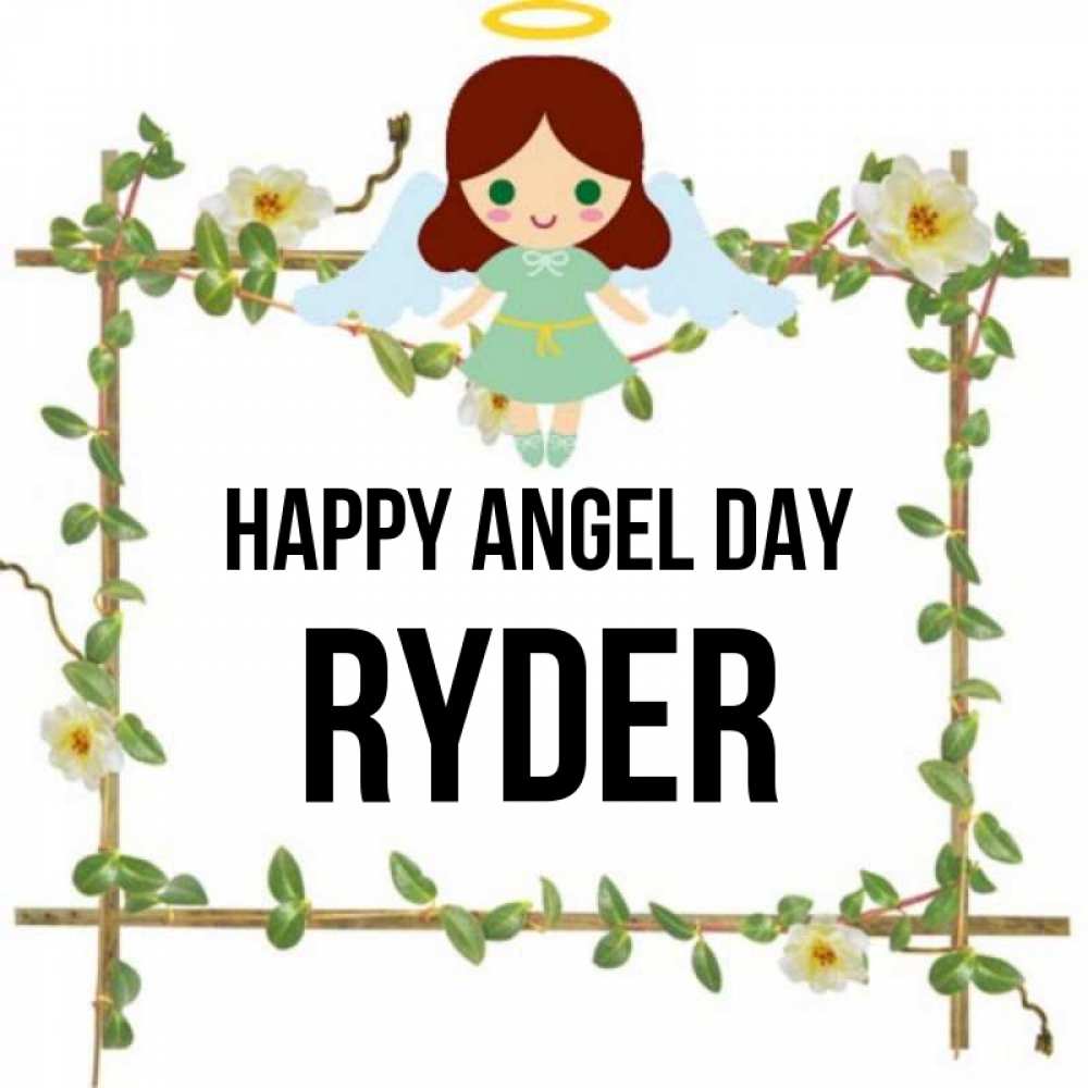 Greetings card с именем, Ryder happy angel day Ангел с нимбом Greetings with text for free download 