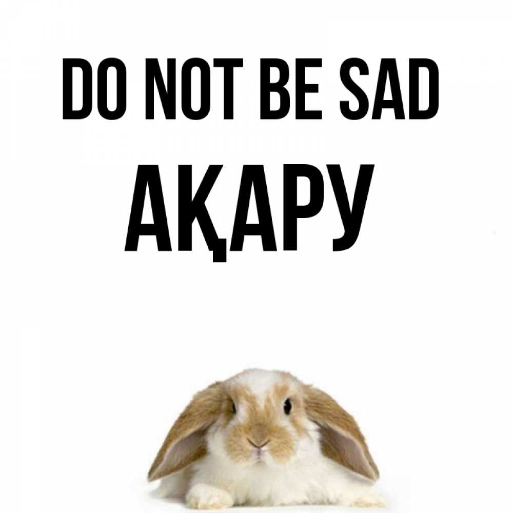 Greetings card с именем, АҚАРУ Do not be sad коричнево белый заяц с большими ушками Greetings with text for free download 