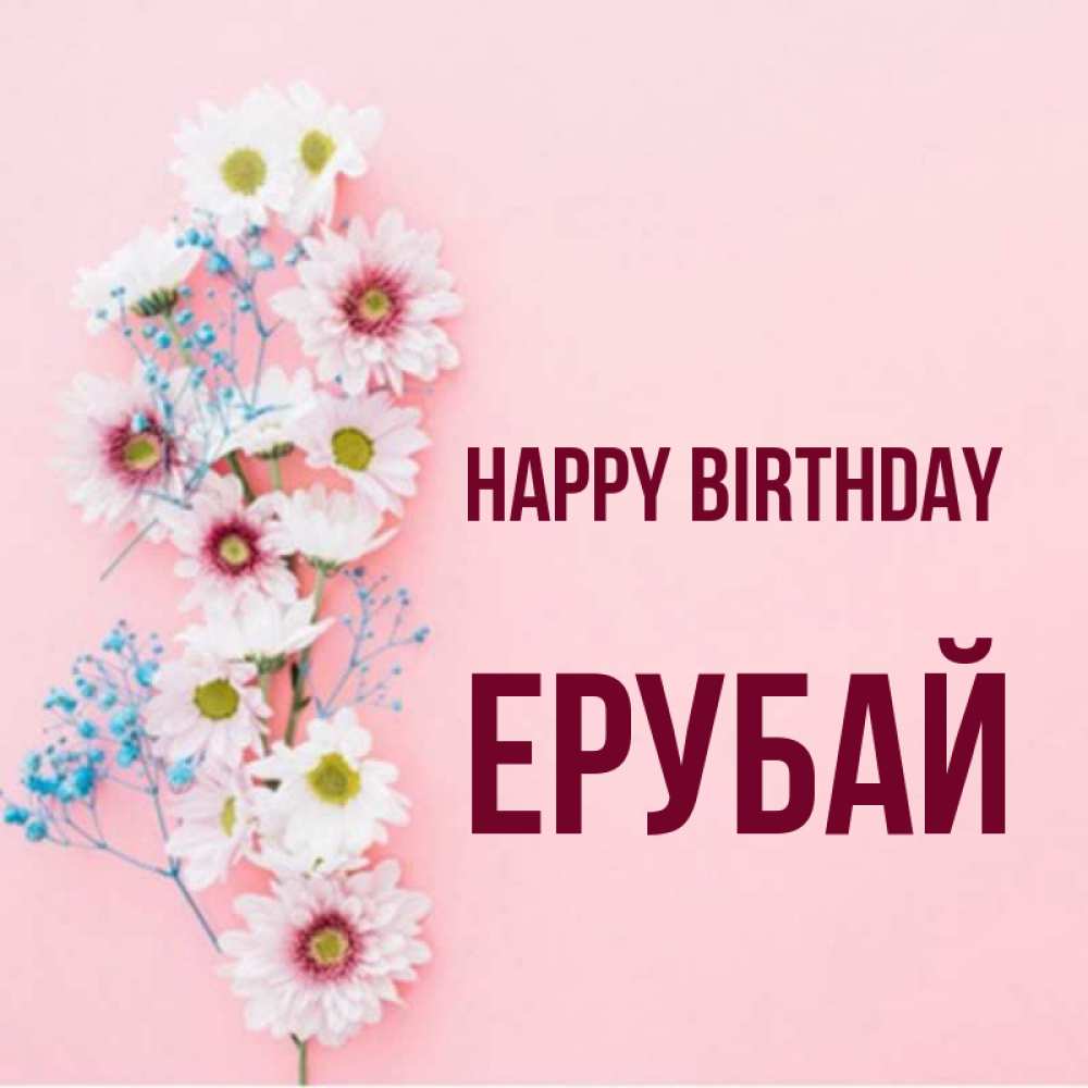 Greetings card с именем, Ерубай Happy Birthday Родная моя с днем рождения тебя картинка с цветами белыми и голубыми Greetings with text for free download 