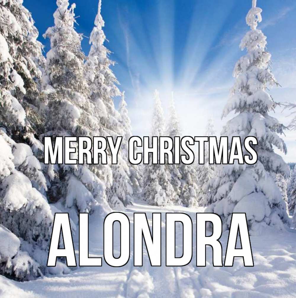 Greetings card с именем, Alondra Merry Christmas зима, лес Greetings with text for free download 