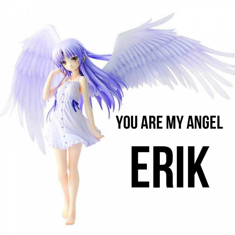 Greetings card с именем, Erik You are my angel девушка ангел с фиолетовыми крыльями Greetings with text for free download 