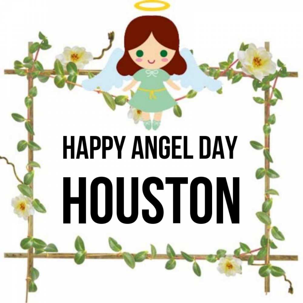 Greetings card с именем, Houston happy angel day Ангел с нимбом Greetings with text for free download 