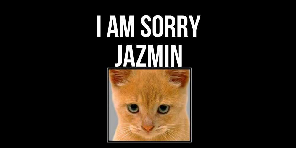 Greetings card с именем, Jazmin I am sorry рыжий грустный кот просит прощения Greetings with text for free download 