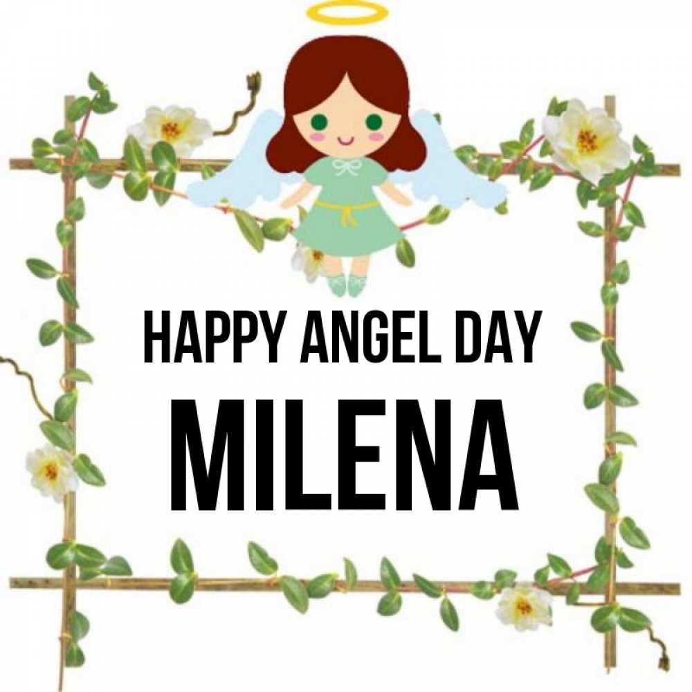 Greetings card с именем, Milena happy angel day Ангел с нимбом Greetings with text for free download 
