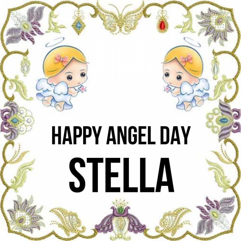 Greetings card с именем, Stella happy angel day маленькие ангелы с крылышками Greetings with text for free download 