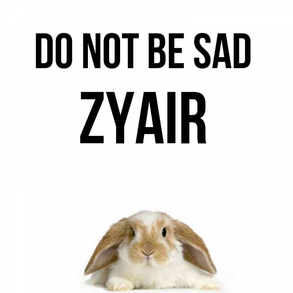 Greetings card с именем, Zyair Do not be sad коричнево белый заяц с большими ушками Greetings with text for free download 