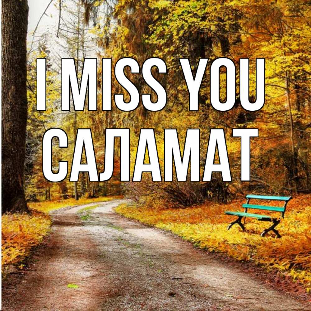 Greetings card с именем, САЛАМАТ I miss you зеленая лавочка и осенний лес Greetings with text for free download 