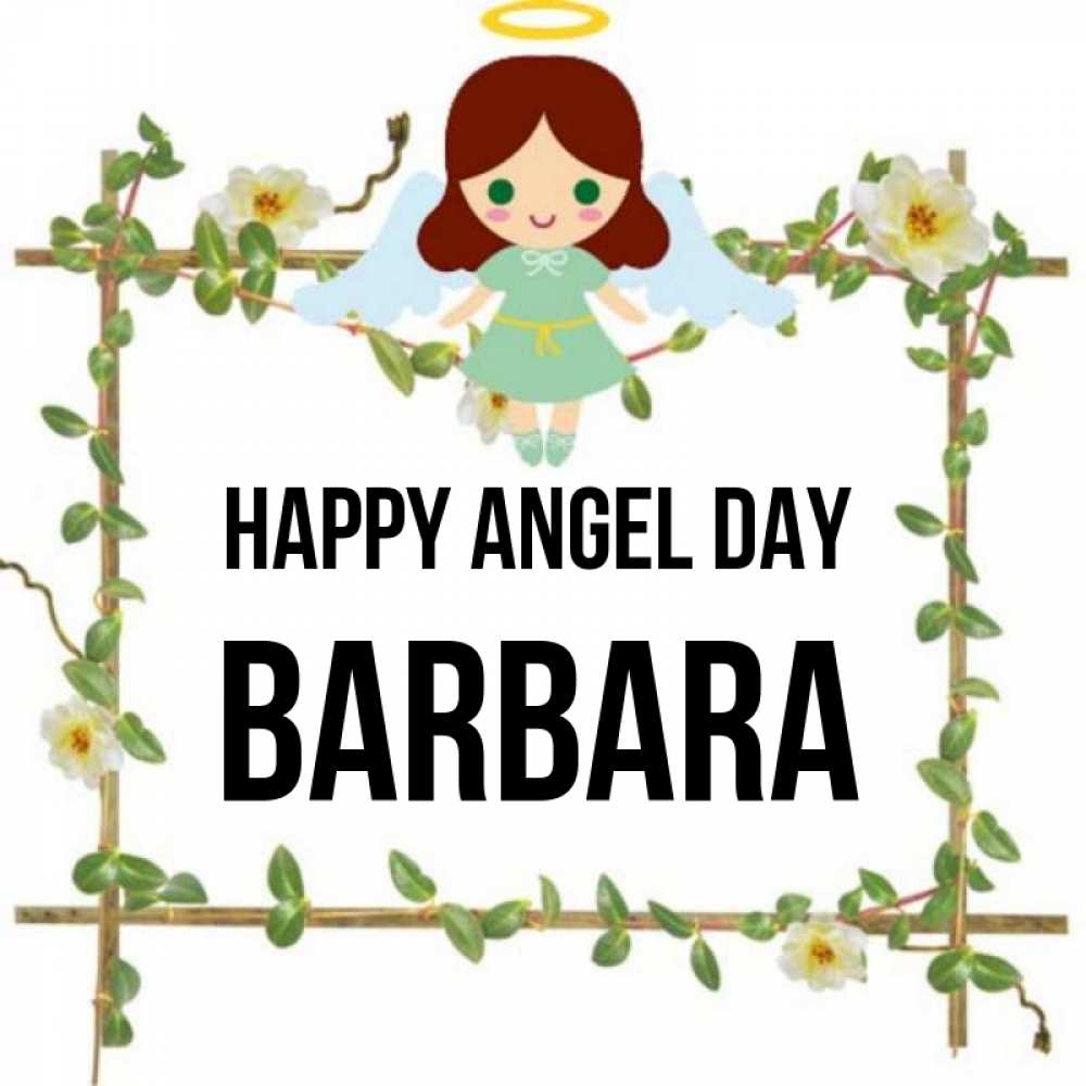 Greetings card с именем, Barbara happy angel day Ангел с нимбом Greetings with text for free download 