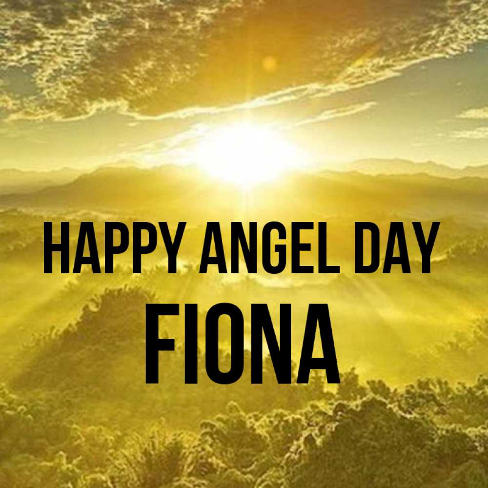 Greetings card с именем, Fiona happy angel day леса и небо в желтом Greetings with text for free download 
