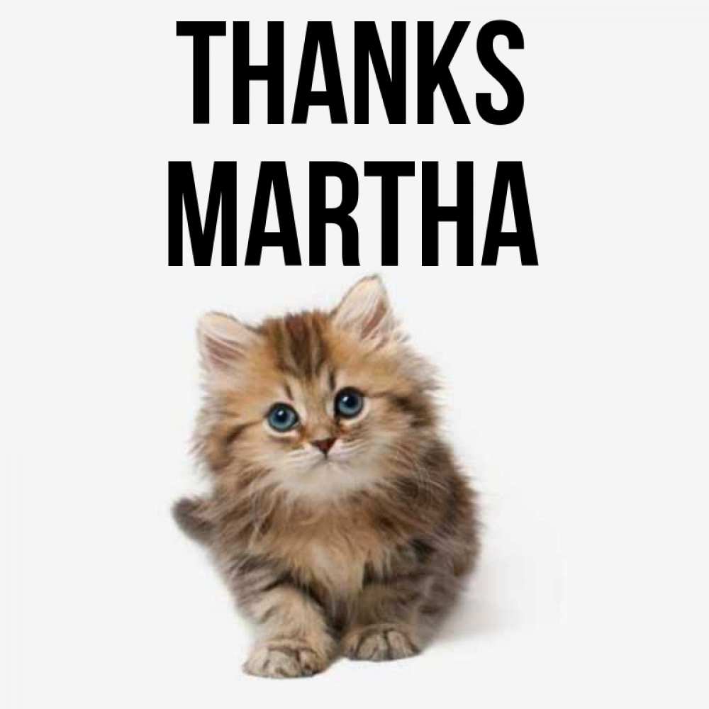 Greetings card с именем, Martha Thanks пушистый котик Greetings with text for free download 