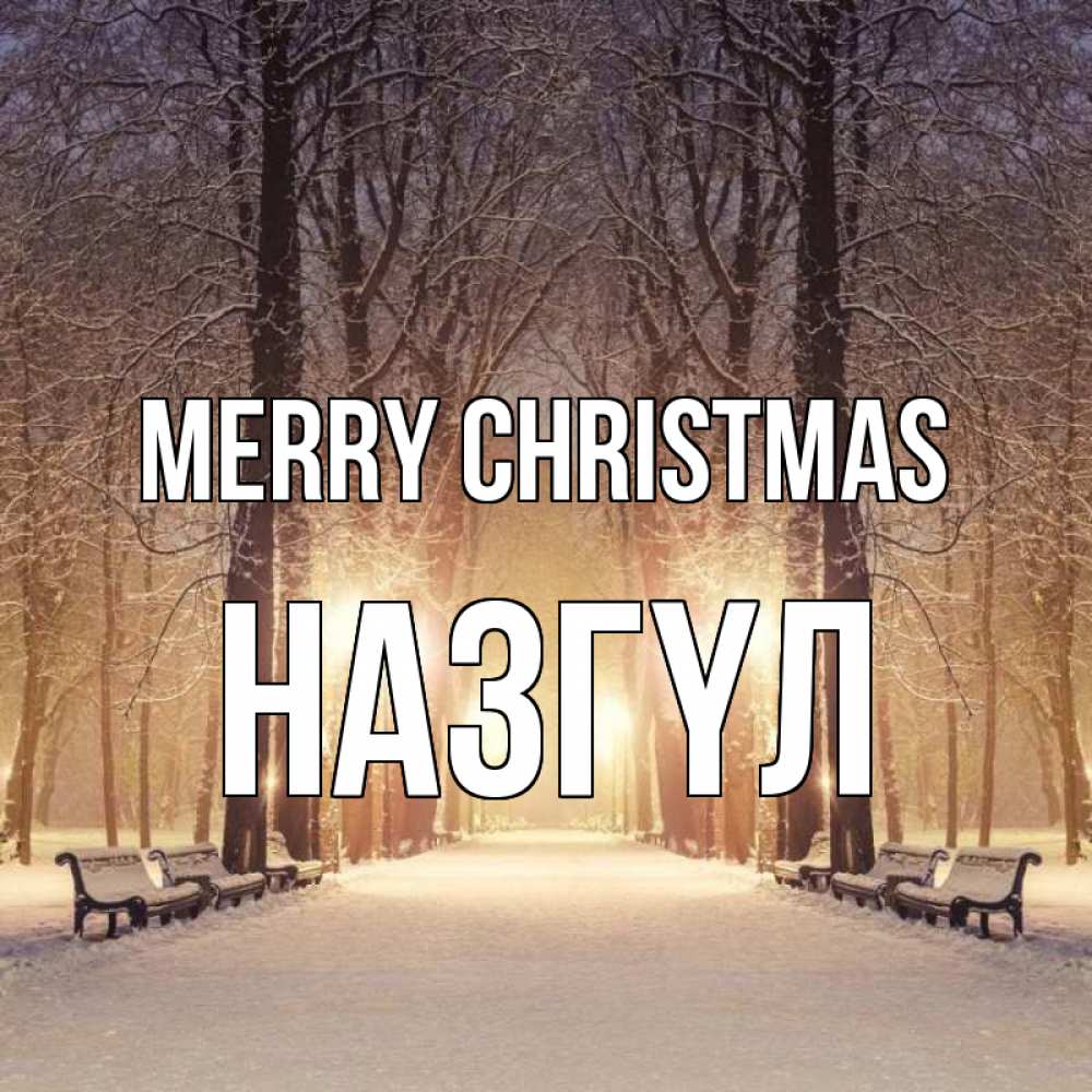 Greetings card с именем, НАЗГҮЛ Merry Christmas зима, парк, фонарь, лес Greetings with text for free download 