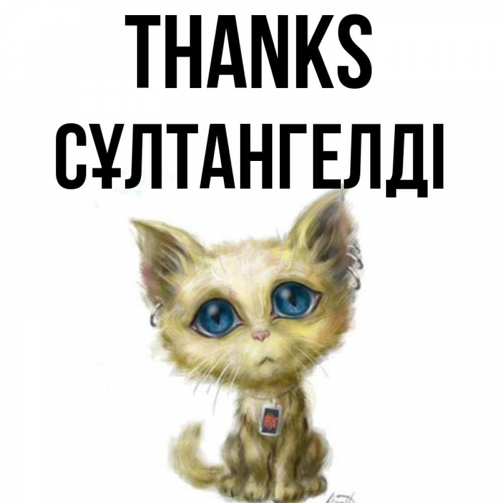 Greetings card с именем, СҰЛТАНГЕЛДІ Thanks рисованный кот благодарит вас Greetings with text for free download 