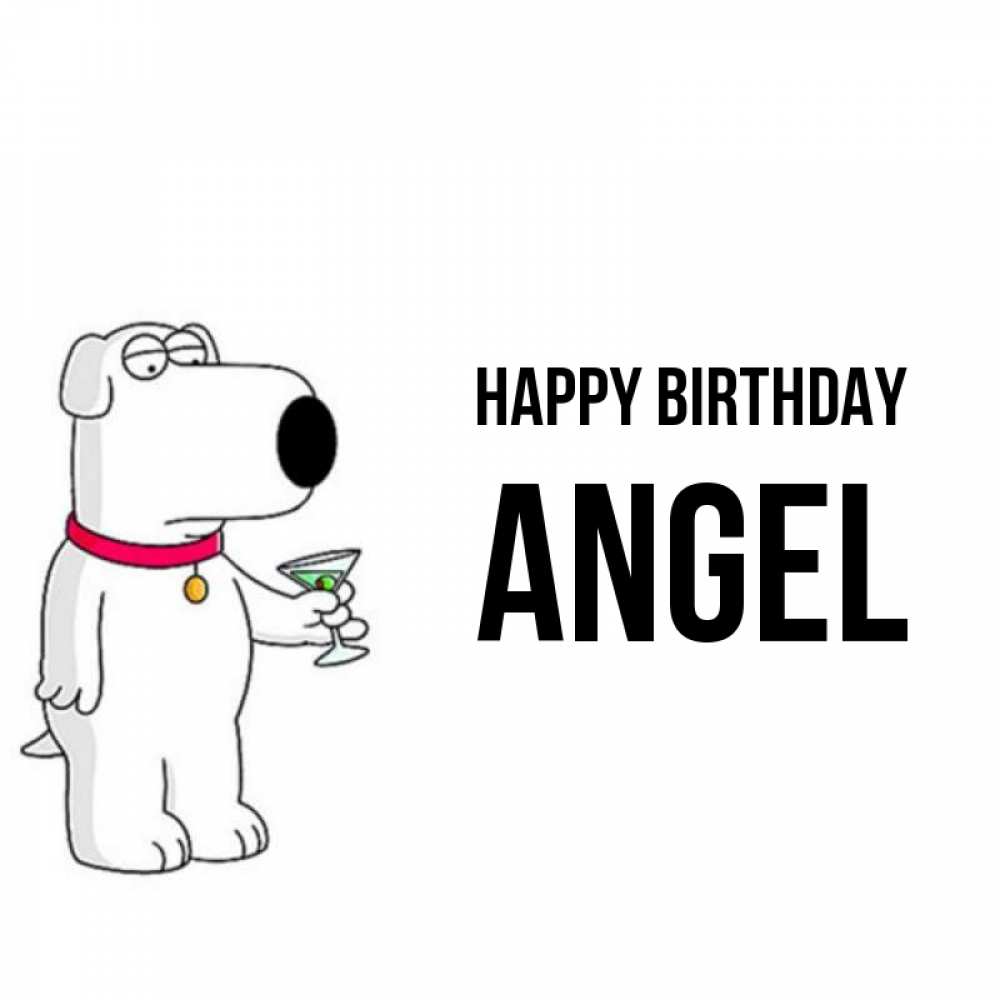Greetings card с именем, Angel Happy Birthday песик с оливками Greetings with text for free download 