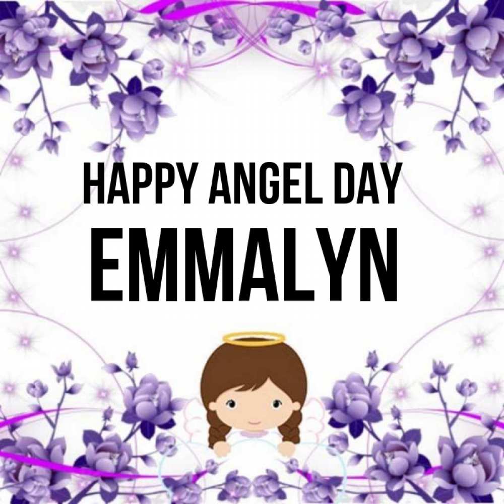 Greetings card с именем, Emmalyn happy angel day с именинами в рамочке Greetings with text for free download 