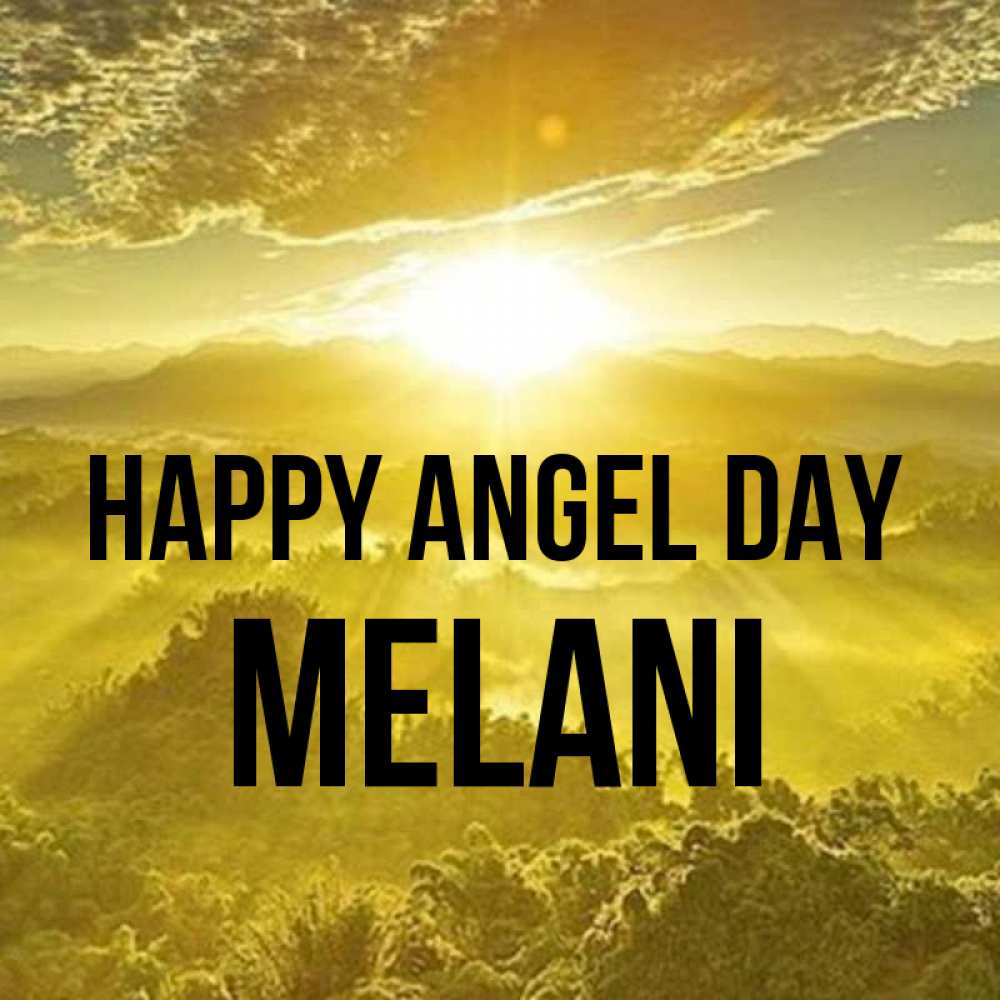 Greetings card с именем, Melani happy angel day леса и небо в желтом Greetings with text for free download 