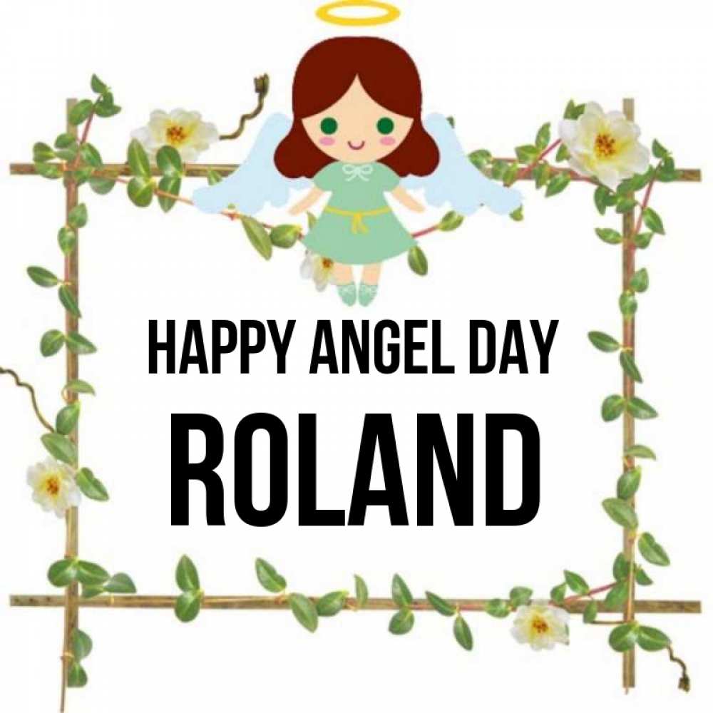 Greetings card с именем, Roland happy angel day Ангел с нимбом Greetings with text for free download 