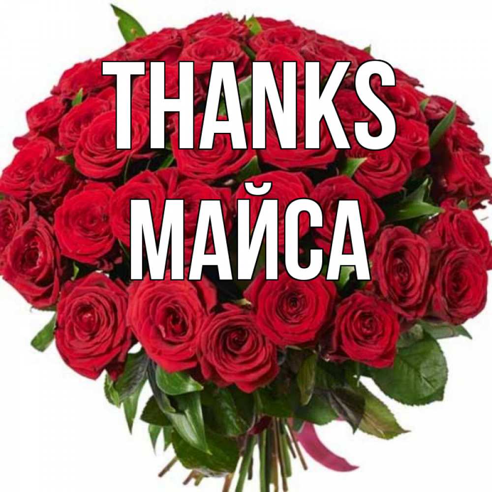 Greetings card с именем, МАЙСА Thanks букет красных роз Greetings with text for free download 