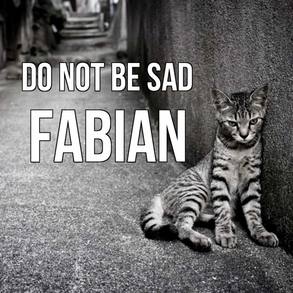 Greetings card с именем, Fabian Do not be sad скучающий котик Greetings with text for free download 