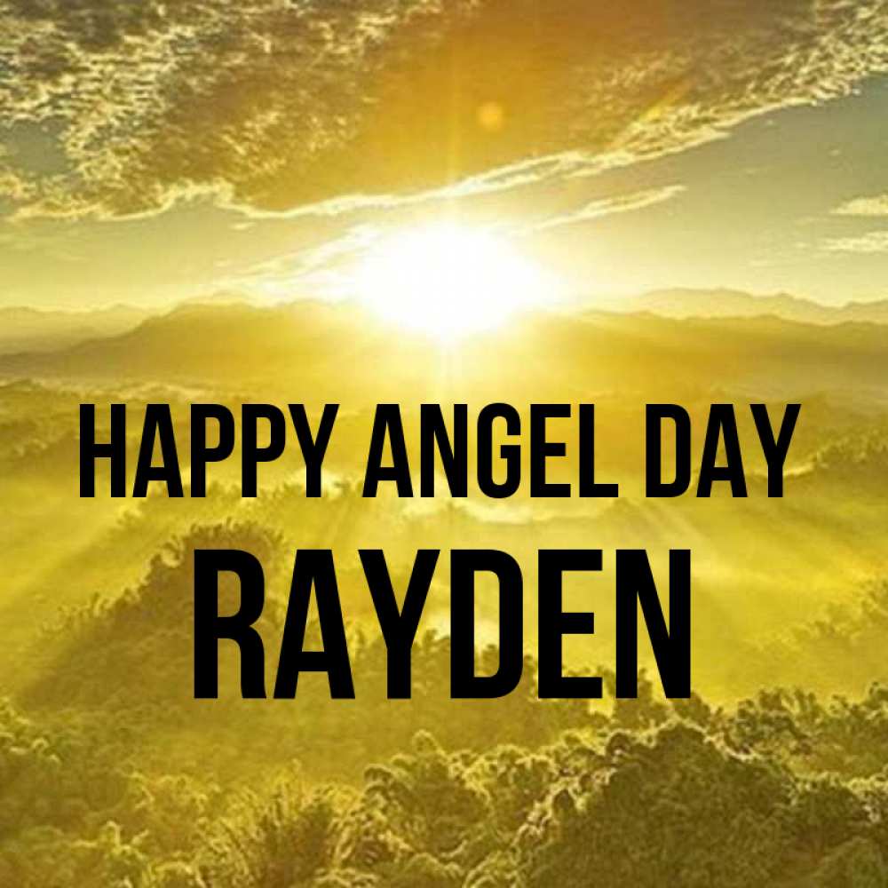 Greetings card с именем, Rayden happy angel day леса и небо в желтом Greetings with text for free download 