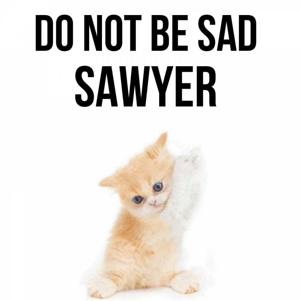 Greetings card с именем, Sawyer Do not be sad просящий кот Greetings with text for free download 