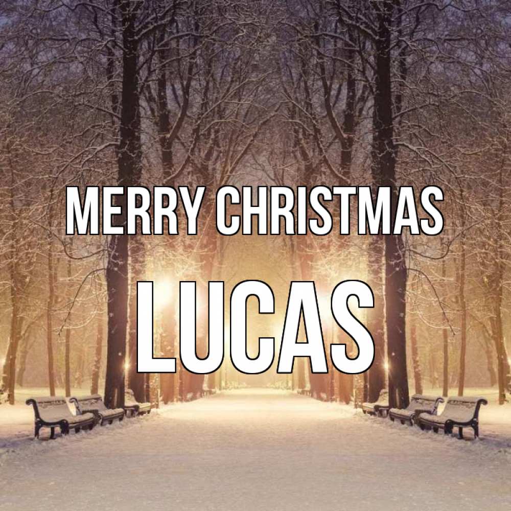 Greetings card с именем, Lucas Merry Christmas зима, парк, фонарь, лес Greetings with text for free download 