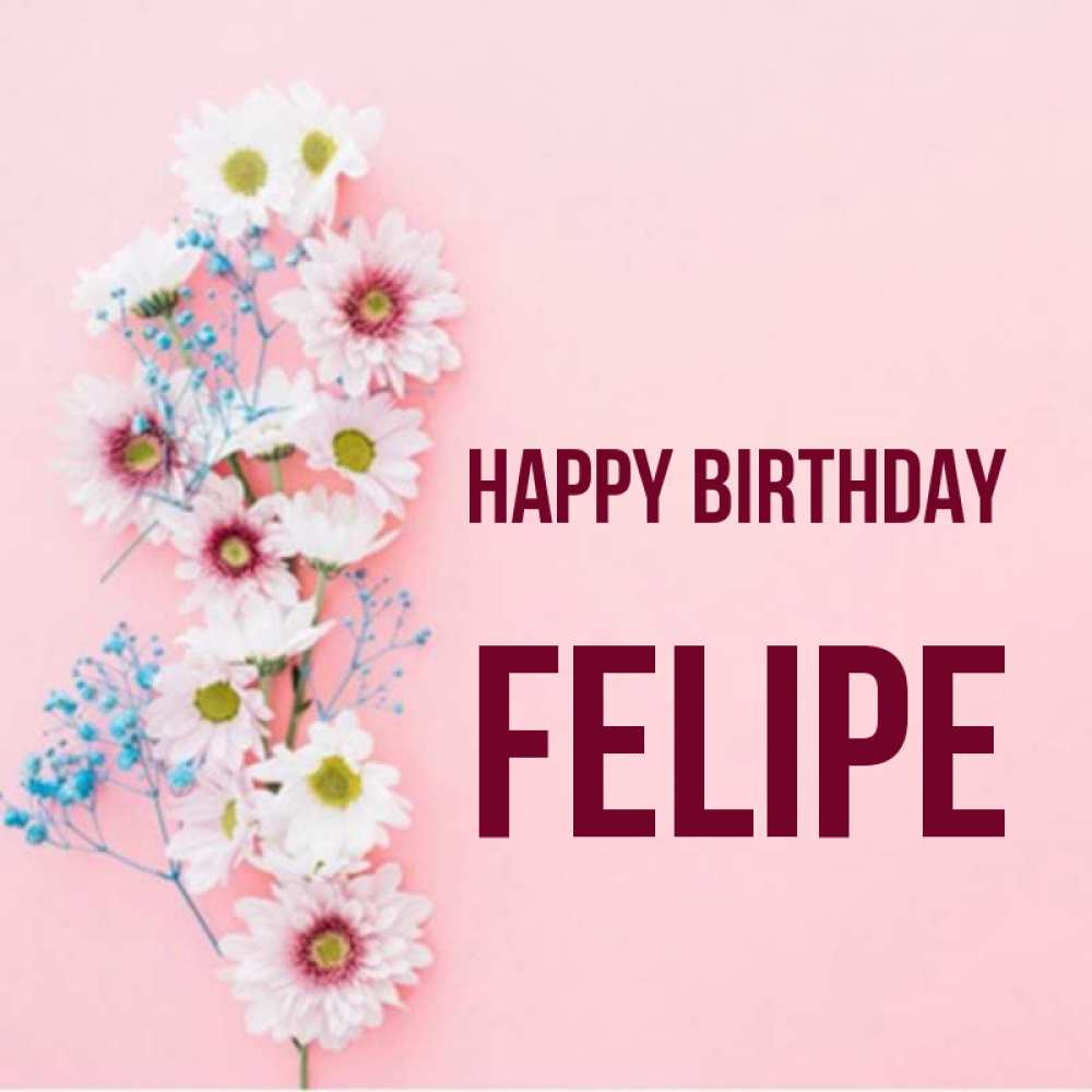 Greetings card с именем, Felipe Happy Birthday Родная моя с днем рождения тебя картинка с цветами белыми и голубыми Greetings with text for free download 