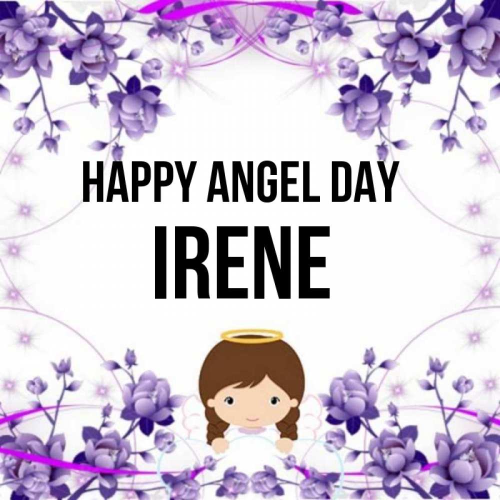 Greetings card с именем, Irene happy angel day с именинами в рамочке Greetings with text for free download 