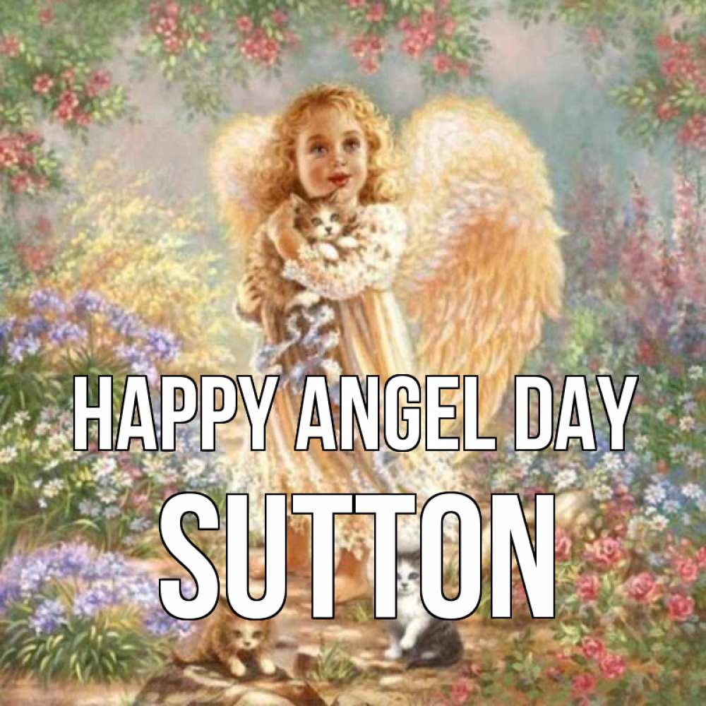 Greetings card с именем, Sutton happy angel day держит котенка Greetings with text for free download 
