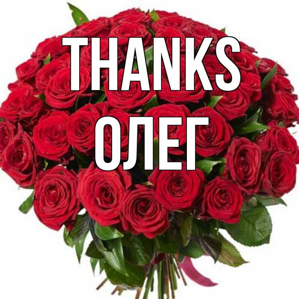 Greetings card с именем, Олег Thanks букет красных роз Greetings with text for free download 